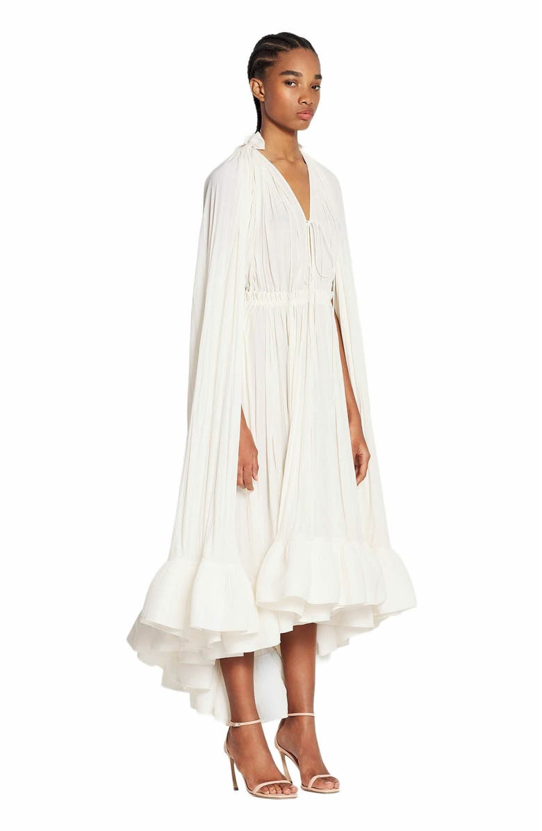 Lanvin Long Charmeuse Ruffle Dress, Main, color, Off White