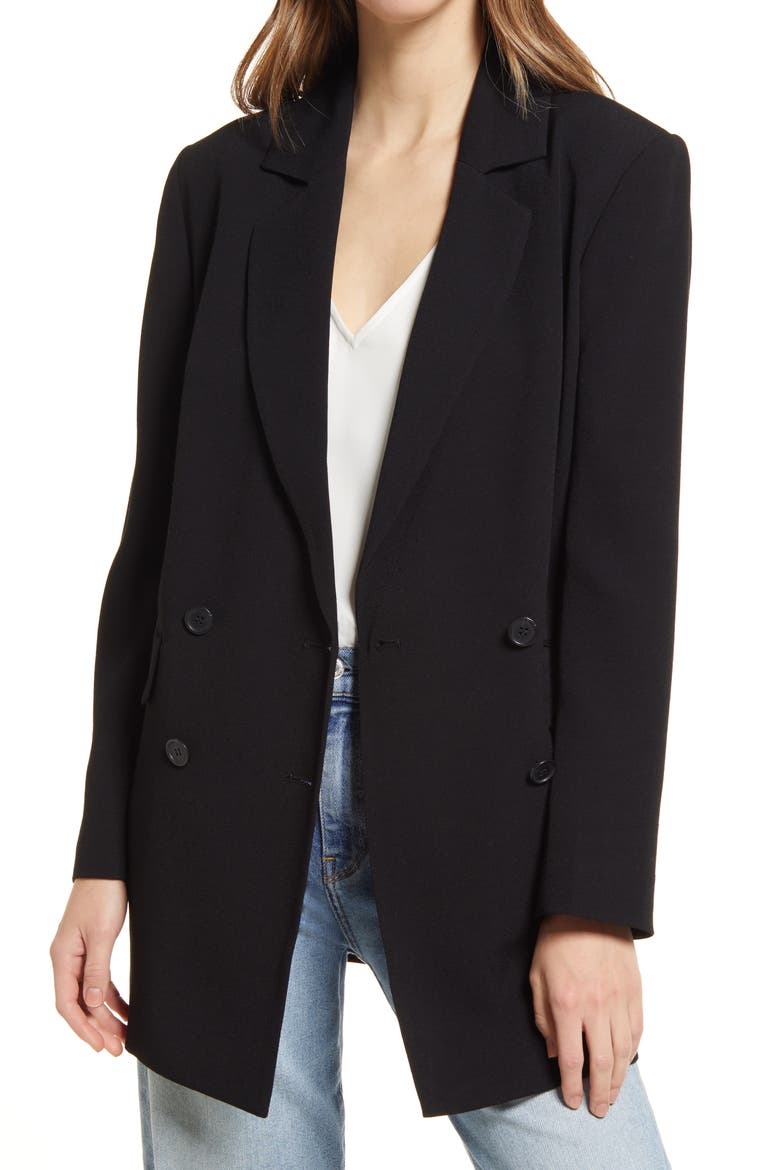 Relaxed Double Breasted Blazer, Main, color, BLACK