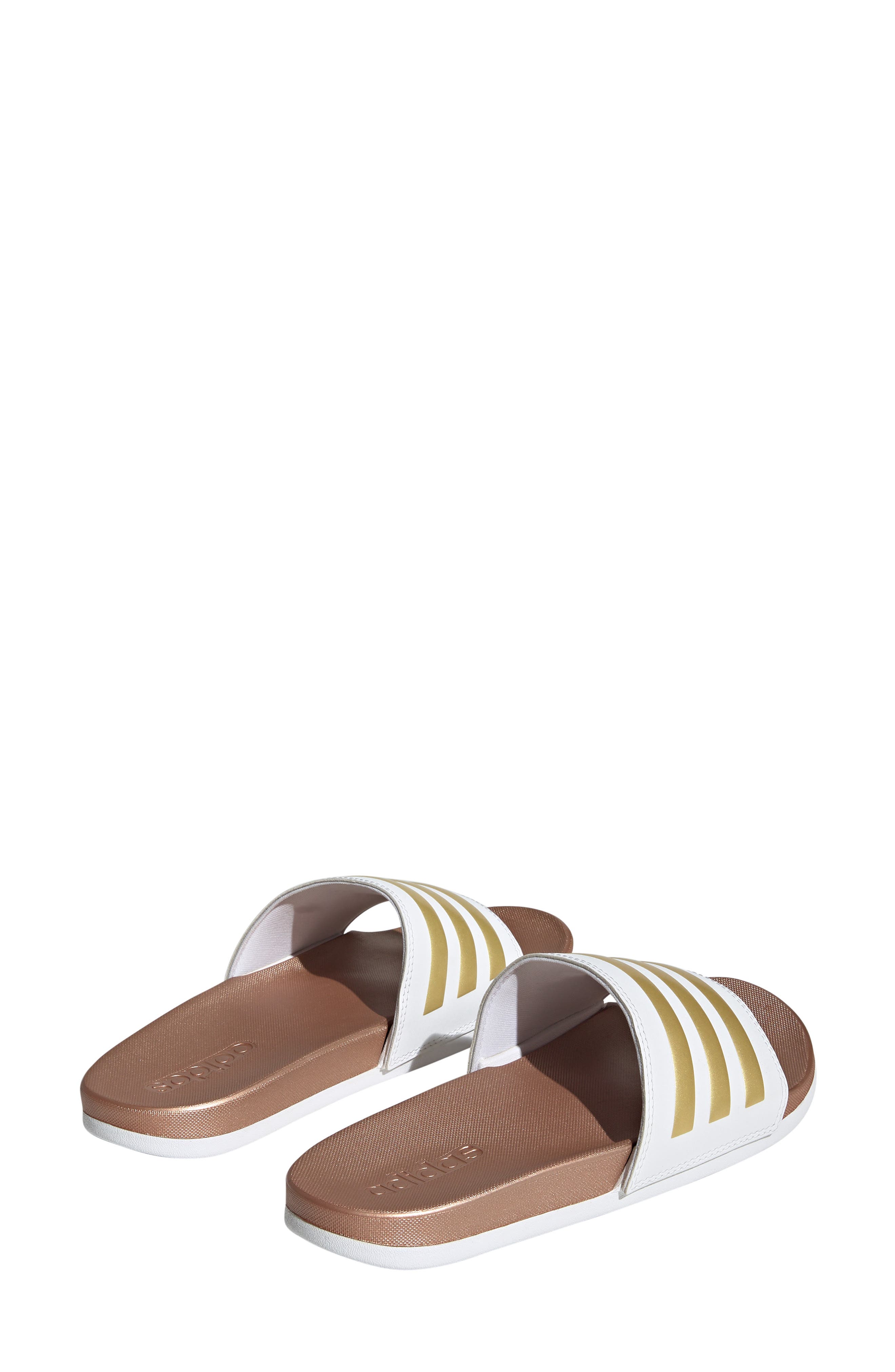 adidas Adilette Comfort Slide Sandal, Alternate, color, White/ White/ Matte Gold