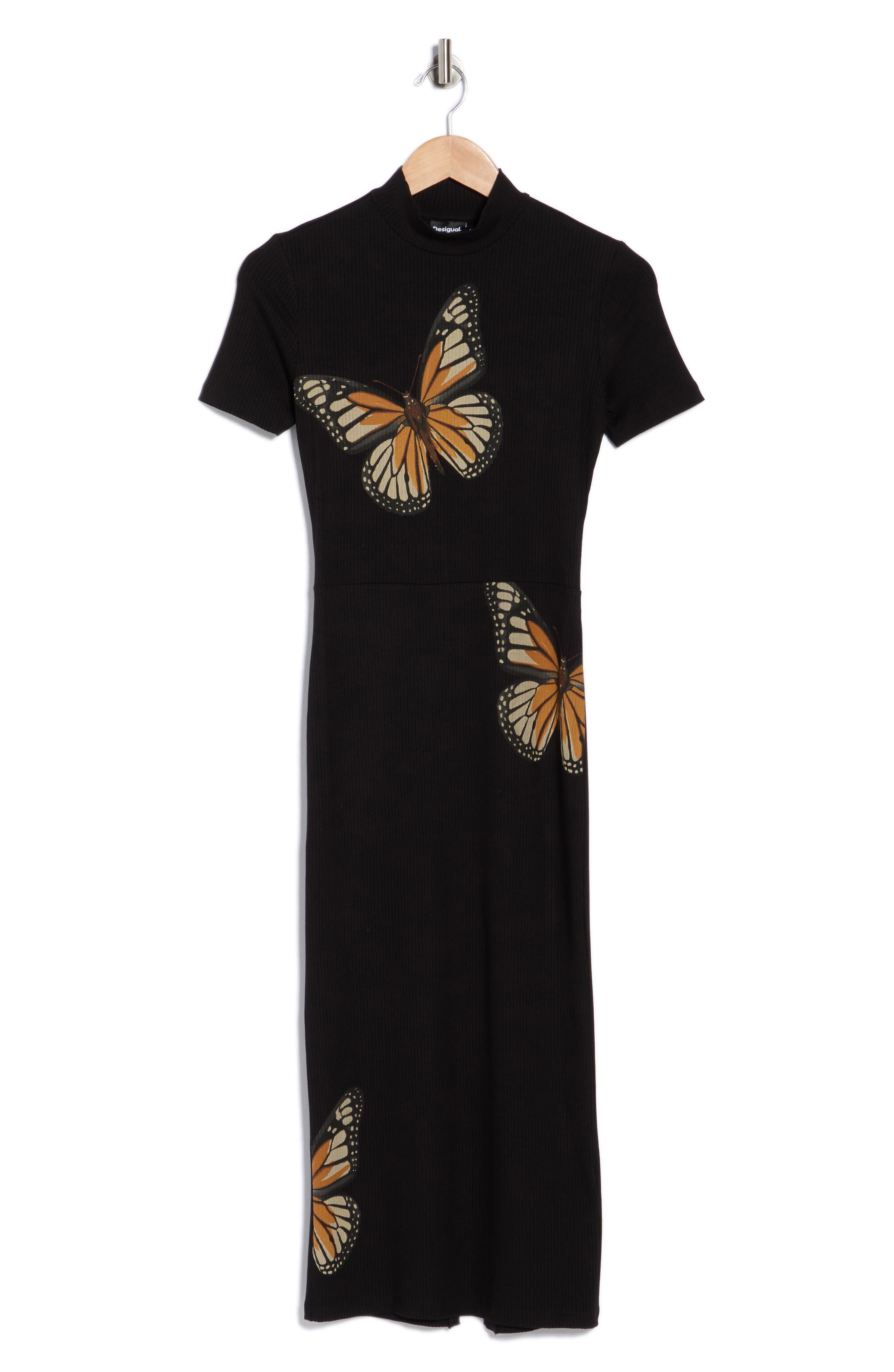 Desigual Butterfly Print Short Sleeve Ribbed Dress