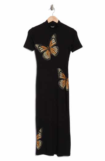 Desigual Butterfly Print Short Sleeve Ribbed Dress