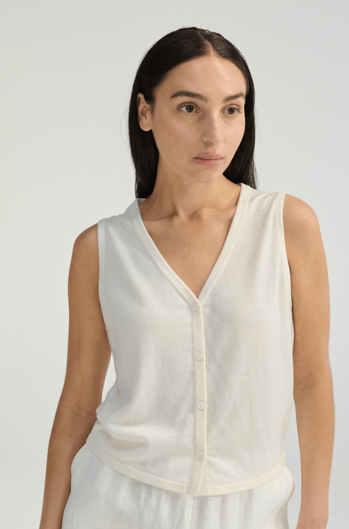 Almina Concept Knit Button Closure Vest In Off White