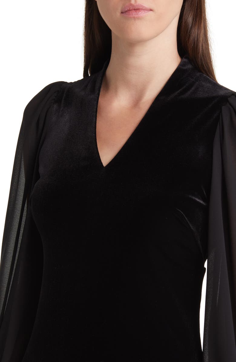 Vince Camuto Balloon Sleeve Velvet Dress, Alternate, color, Black