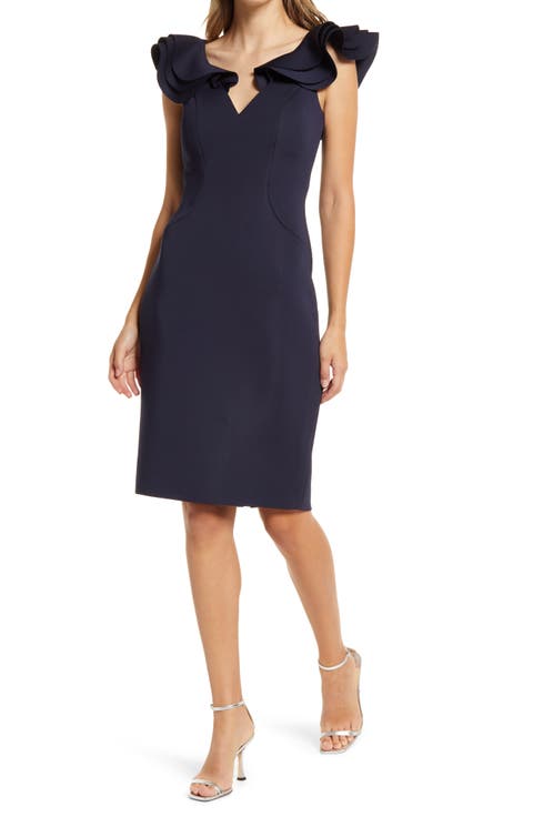 Ruffle Shoulder Sleeveless Cocktail Dress