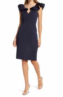 Eliza J Ruffle Shoulder Sleeveless Cocktail Dress