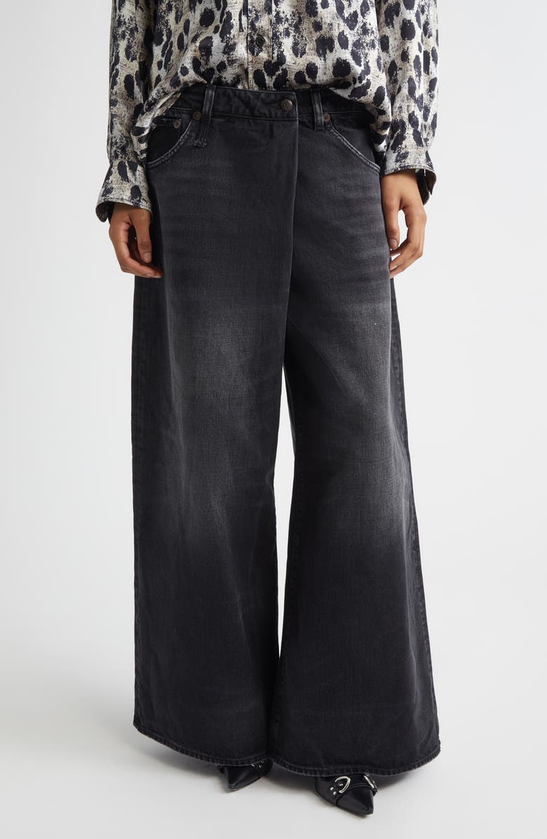 R13 Nico Wrap Wide Leg Jeans, Main, color, Essex Black