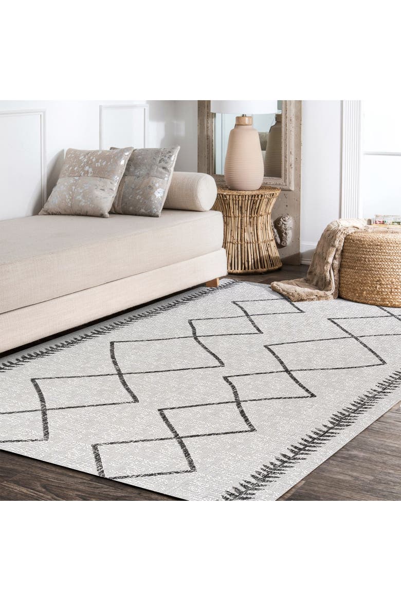 Derya  Diamond Trellis Indoor/Outdoor Area Rug, Alternate, color, Ivory/Black