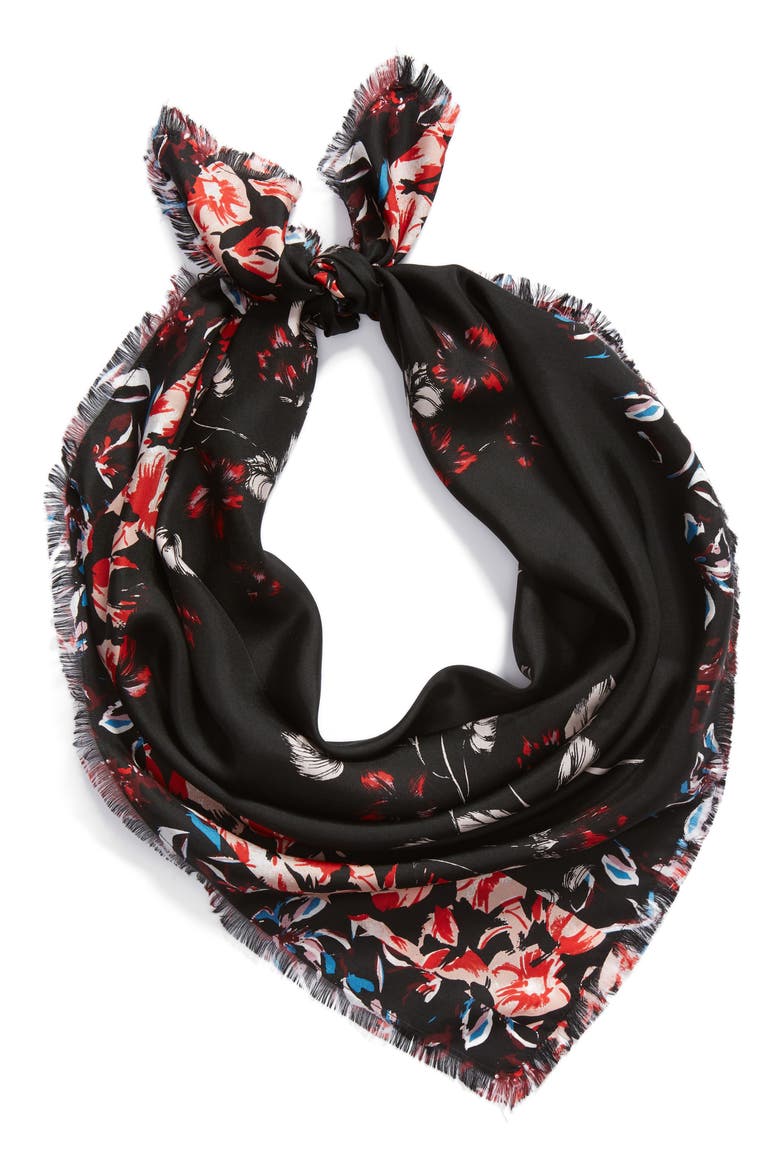 Floral Print Silk Twill Scarf, Alternate, color, BLACK MIRIAM PRINT