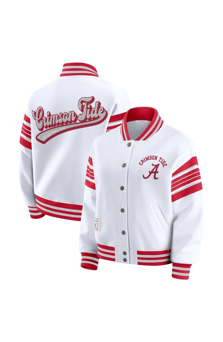 WEAR by Erin Andrews Women's WEAR by Erin Andrews White/Crimson Alabama Crimson Tide Satin Stitch Full-Snap Fleece Sweatshirt Jacket, Main, color, White