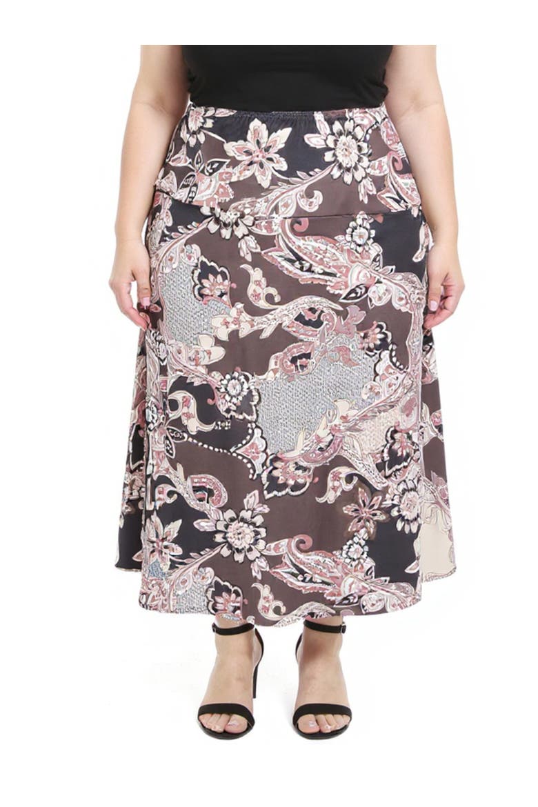 Plus Size Paisley Elastic Waist A-Line Maxi Skirt, Main, color, Brown Multi