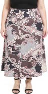 24seven Comfort Apparel Plus Size Paisley Elastic Waist A-Line Maxi Skirt