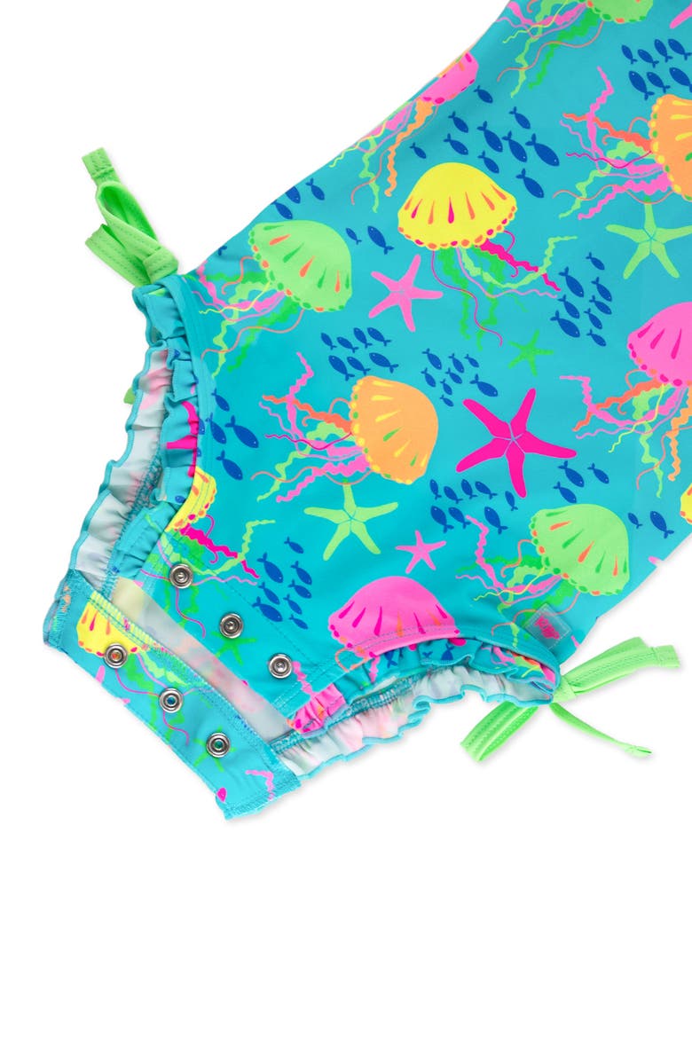 RuffleButts Kids' Jelly Time Long Sleeve One-Piece Rashguard Swimsuit, Alternate, color, Blue