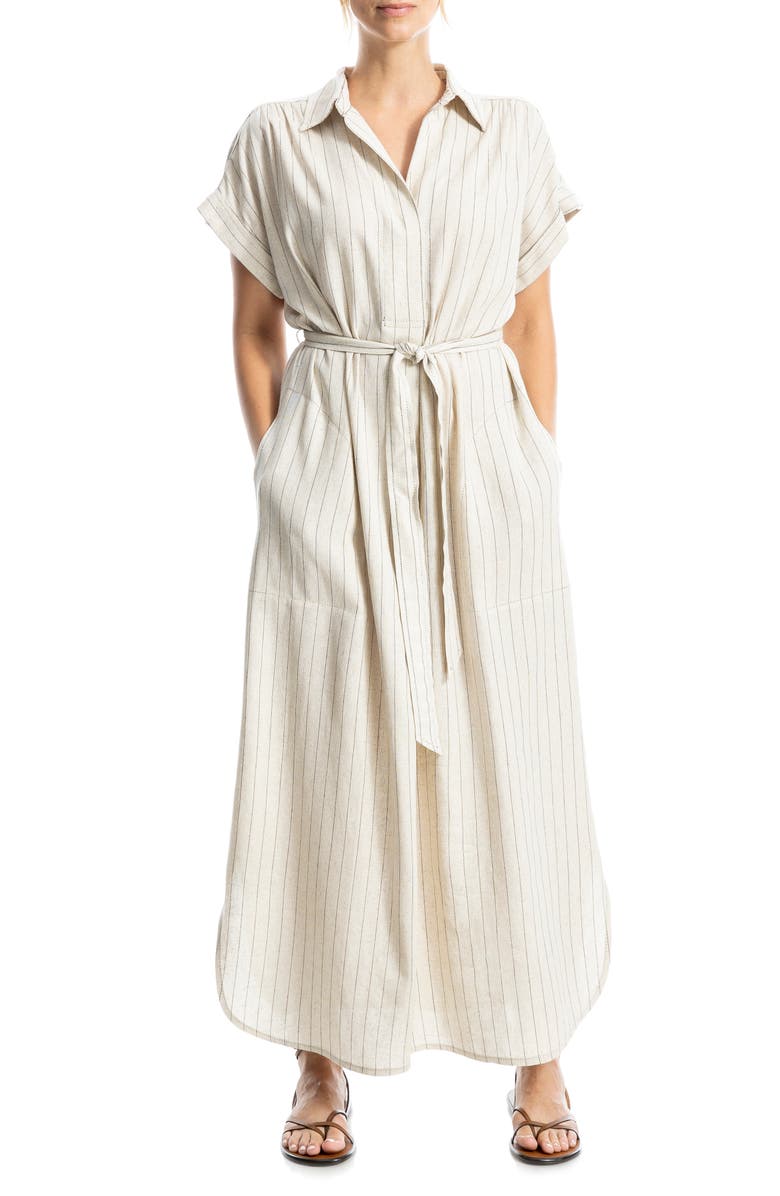 MAX STUDIO Hidden-Button Placket Maxi Shirtdress, Alternate, color, Natural/ Black