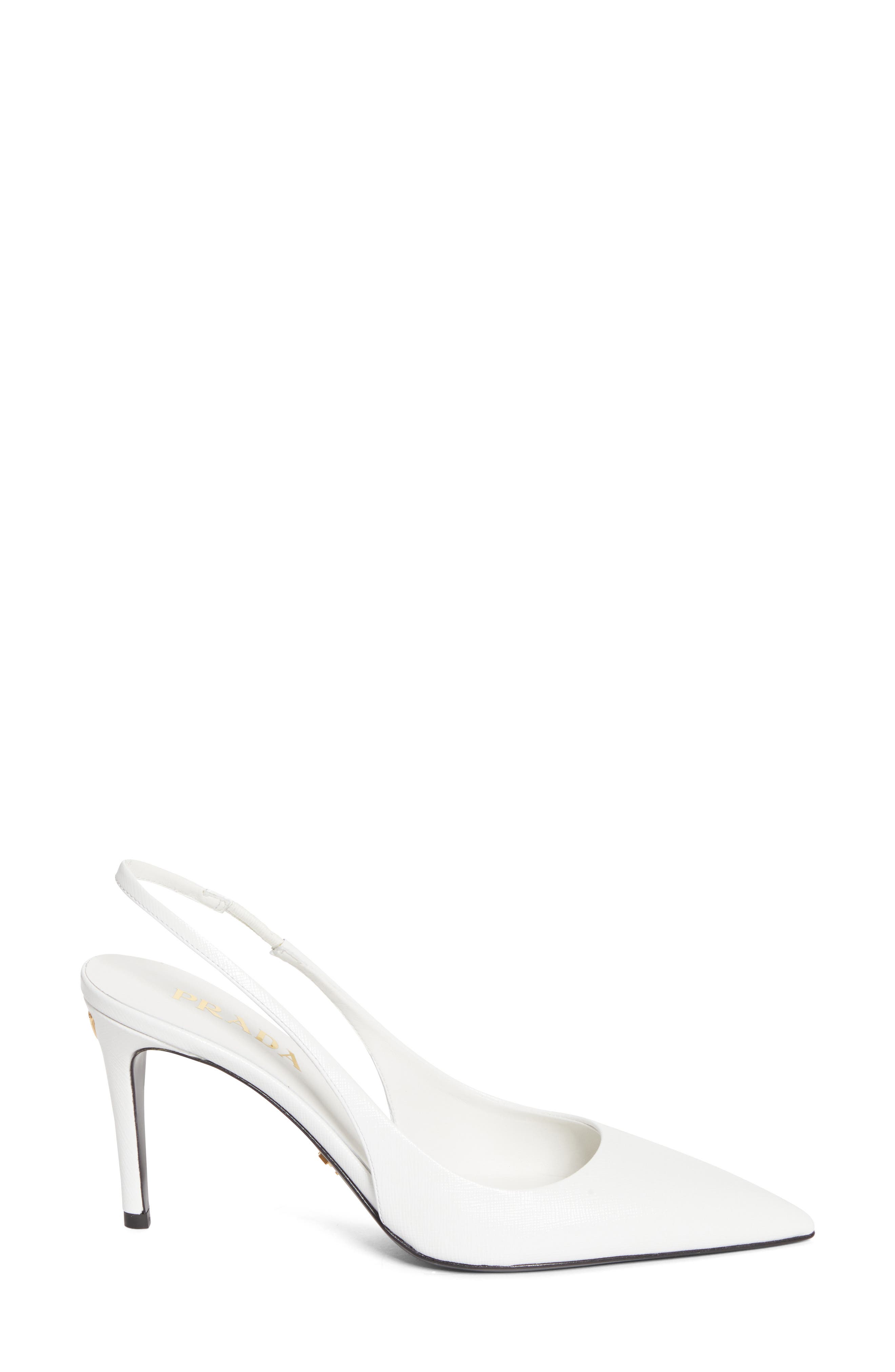 Prada Saffiano Metallic Leather Slingback Pump, Alternate, color, Bianco