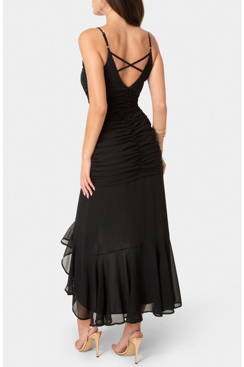 Cascading Ruffle Ruched Chiffon High-Low Dress, Alternate, color, BLACK