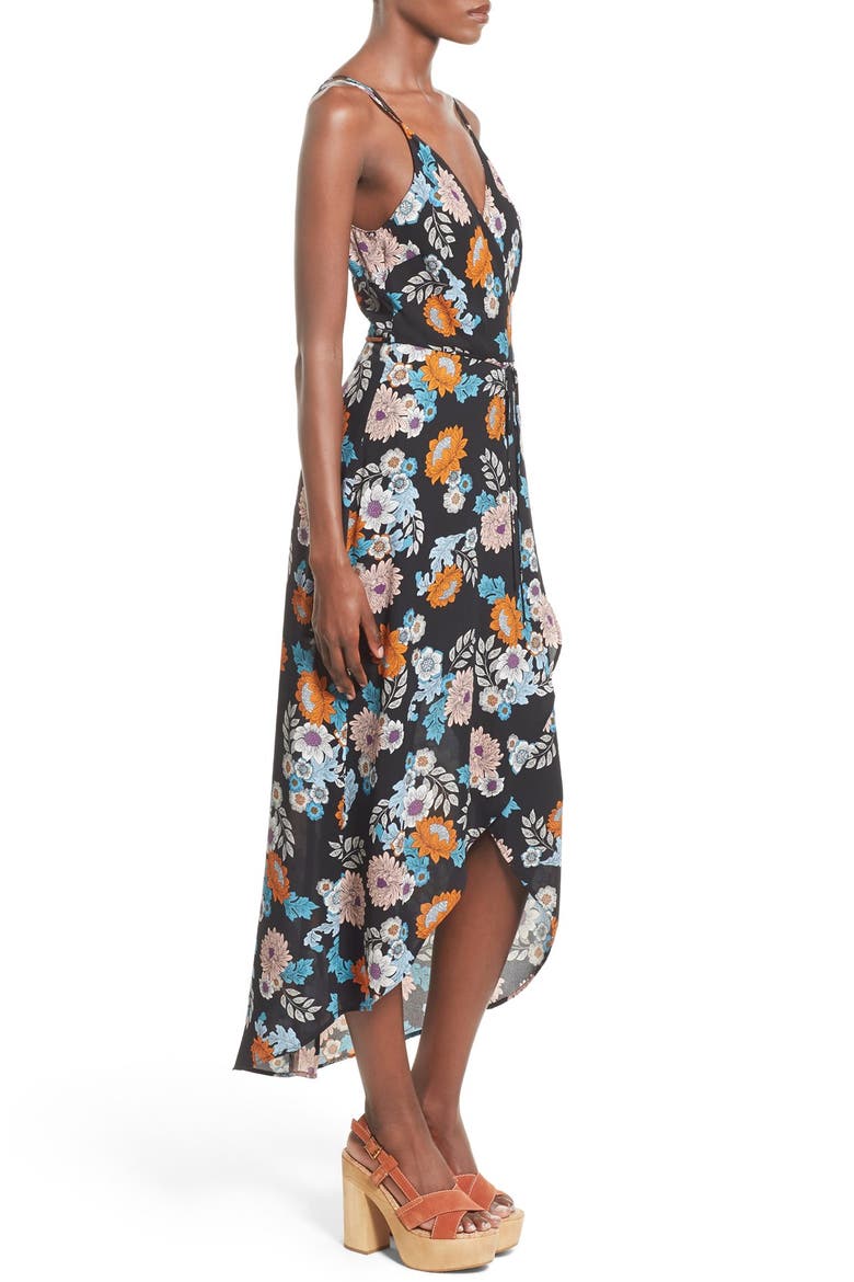 ASTR Wrap Front High/Low Dress, Alternate, color, BLACK FOLK FLORAL