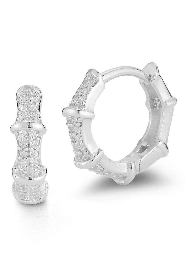 Pavé Bamboo Hoop Earrings, Main, color, SILVER