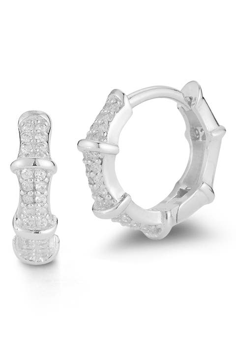 Pavé Bamboo Hoop Earrings