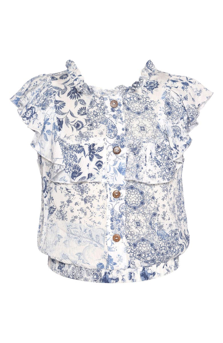 Hannah Banana Kids' Ruffle Sleeve Button-Up Shirt, Main, color, 