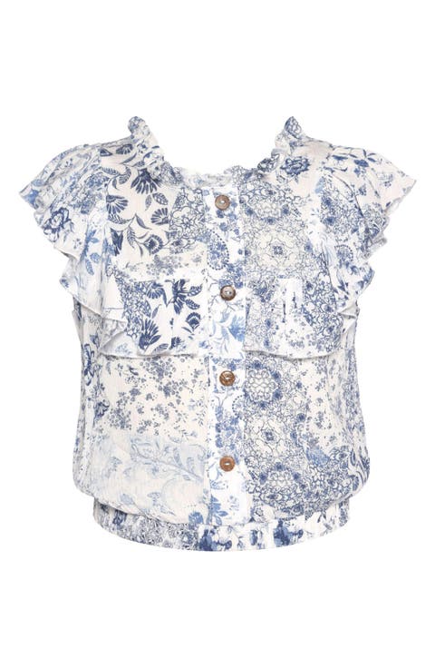 Kids' Ruffle Sleeve Button-Up Shirt (Big Kid)
