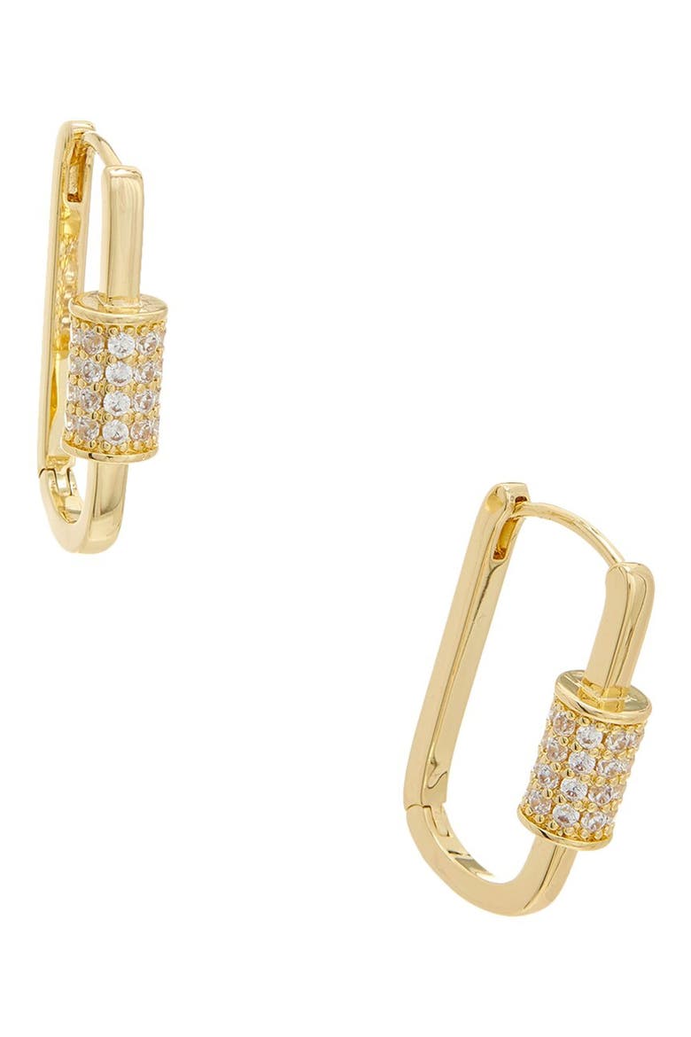 Cubic Zirconia Carabiner Hoop Earrings, Main, color, YELLOW