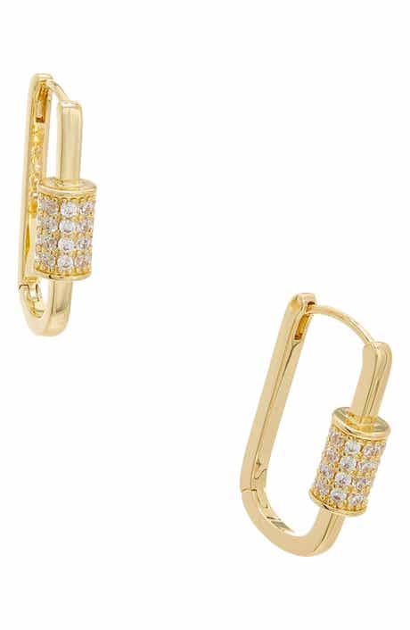 Cubic Zirconia Carabiner Hoop Earrings
