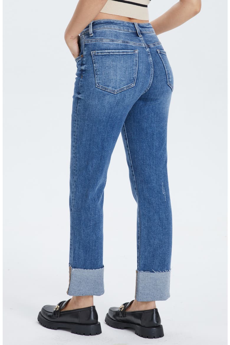High Waist Cuffed Raw Hem Straight Leg Jeans, Alternate, color, SURF BLUE