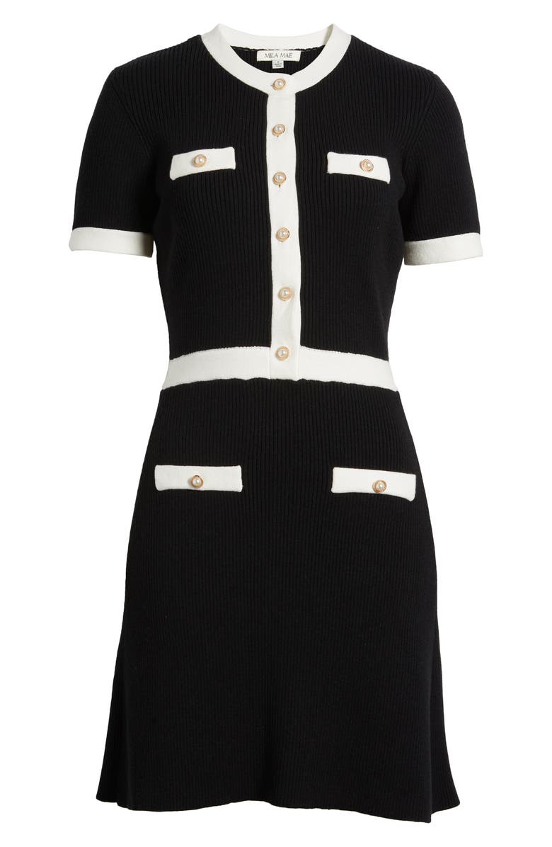 Mila Mae Contrast Button Rib Minidress, Alternate, color, Black White