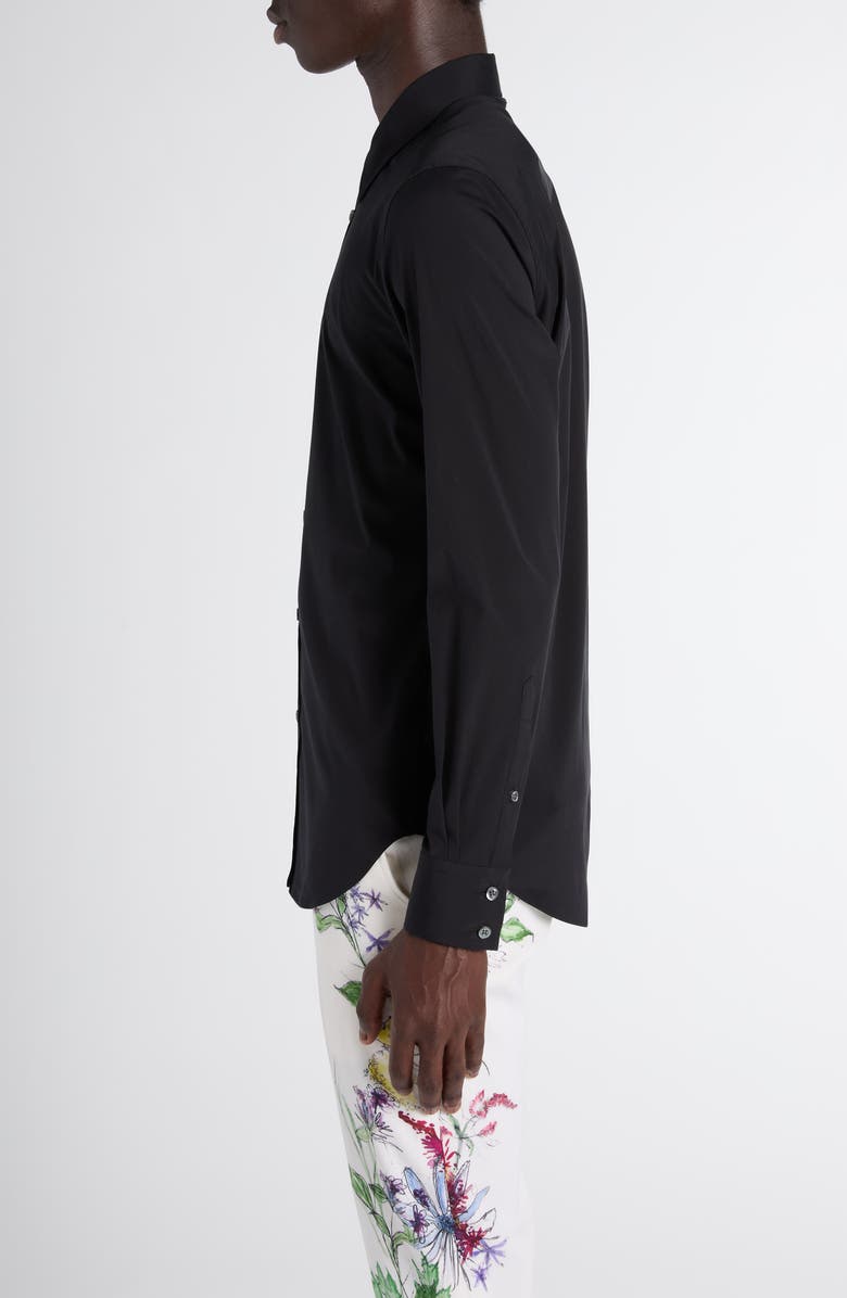 McQueen Logo Tape Harness Stretch Cotton Button-Up Shirt, Alternate, color, Black Silver