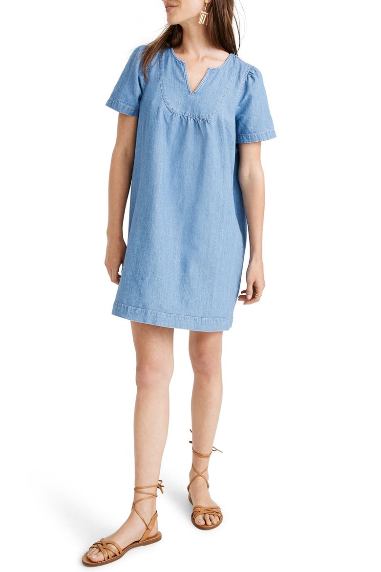 Denim Popover Swing Dress, Main, color, NEWSOM WASH