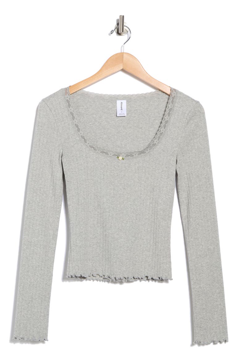 Long Sleeve Square Neck Pointelle Top, Alternate, color, GREY SOFT HEATHER