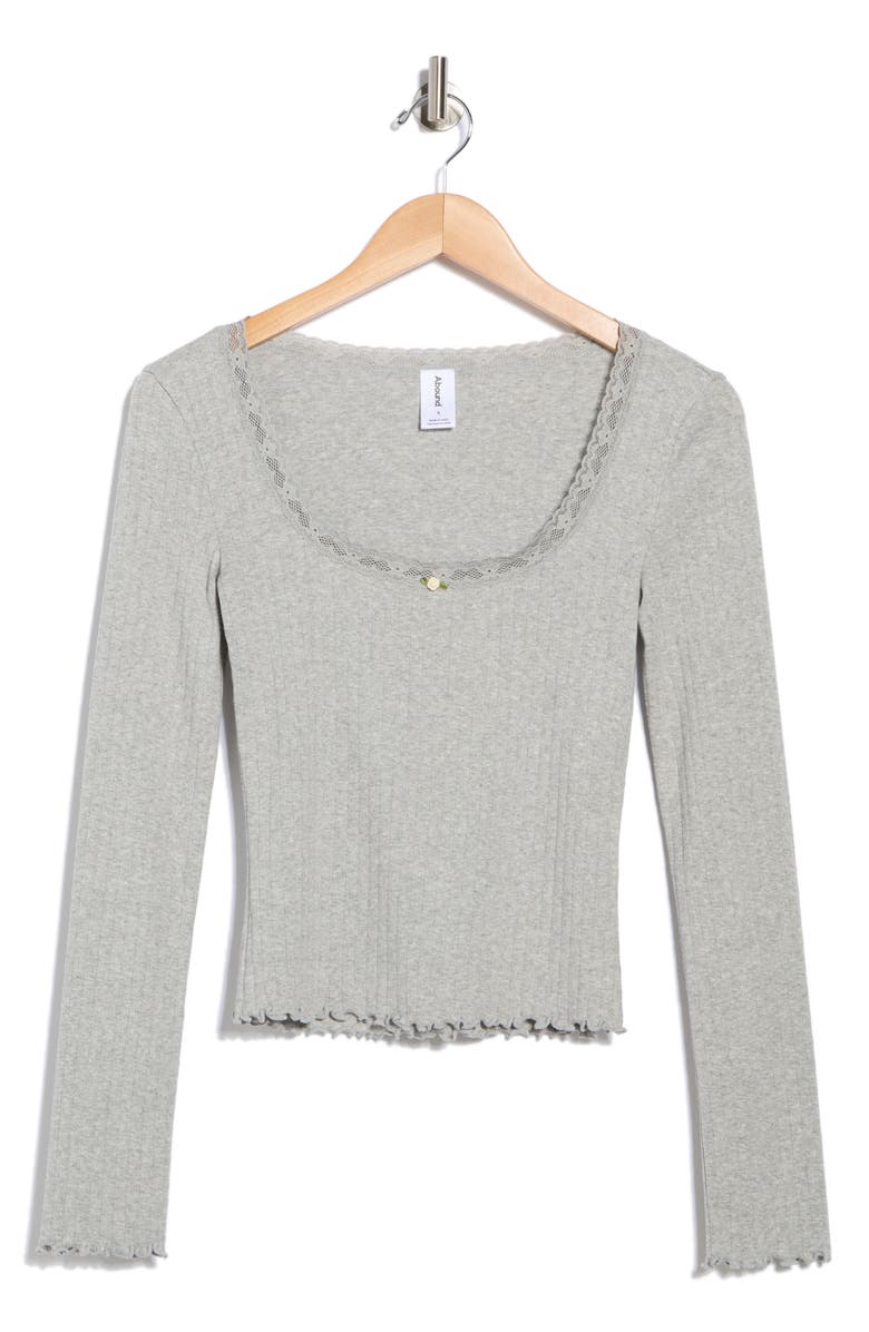 Abound Long Sleeve Square Neck Pointelle Top, Alternate, color, Grey Soft Heather