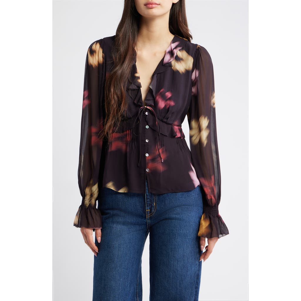 Rails Alixa Floral Ruffle Button-Up Shirt in Onyx Blurred Floral  product