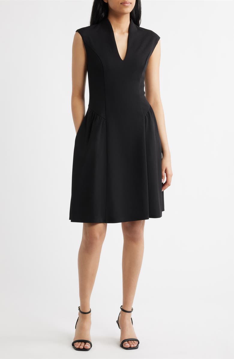 Vince Camuto Scuba Crepe V-Neck Fit & Flare Dress, Main, color, Black