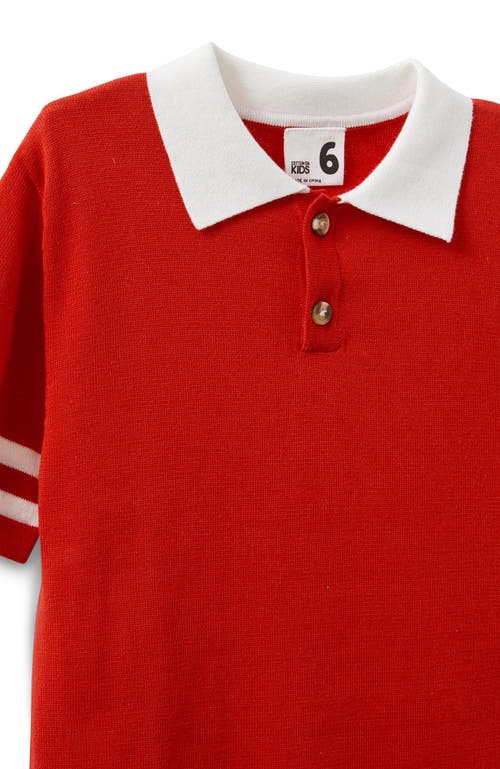 Shop Cotton On Kids Kid's Preston Knit Polo In Varsity Red Vanilla Stripe