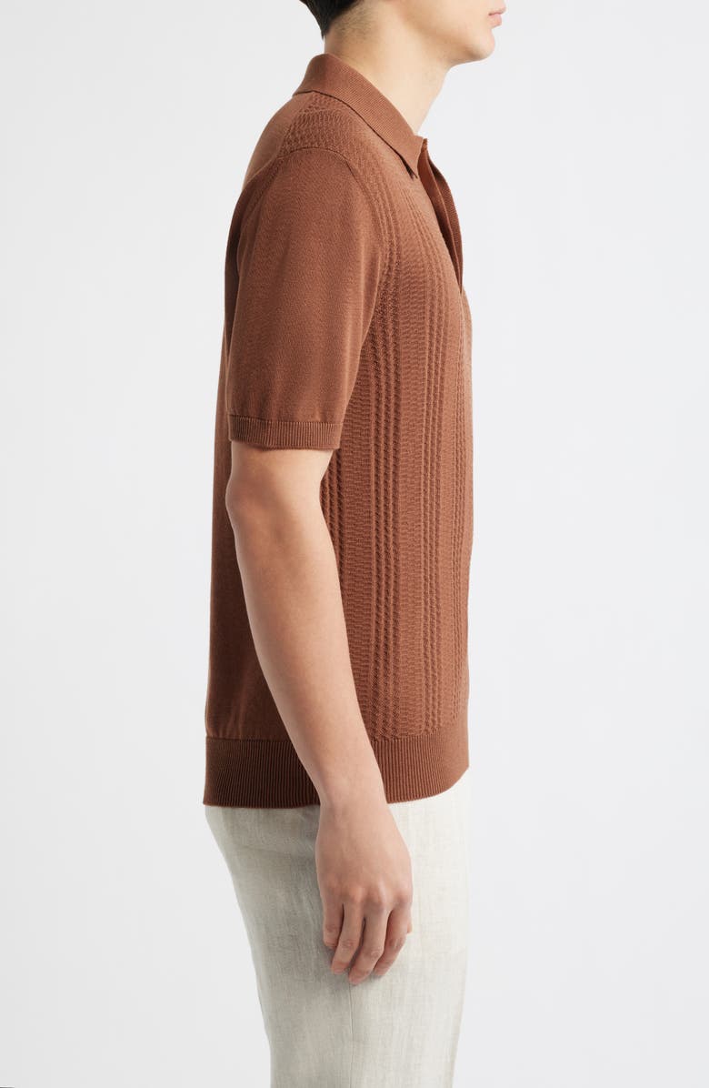 Canali Ribbed Cotton Blend Polo Sweater, Alternate, color, Light Brown
