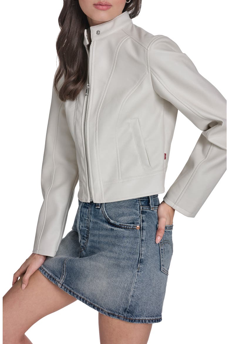 Faux Leather Racer Jacket, Alternate, color, OYSTER
