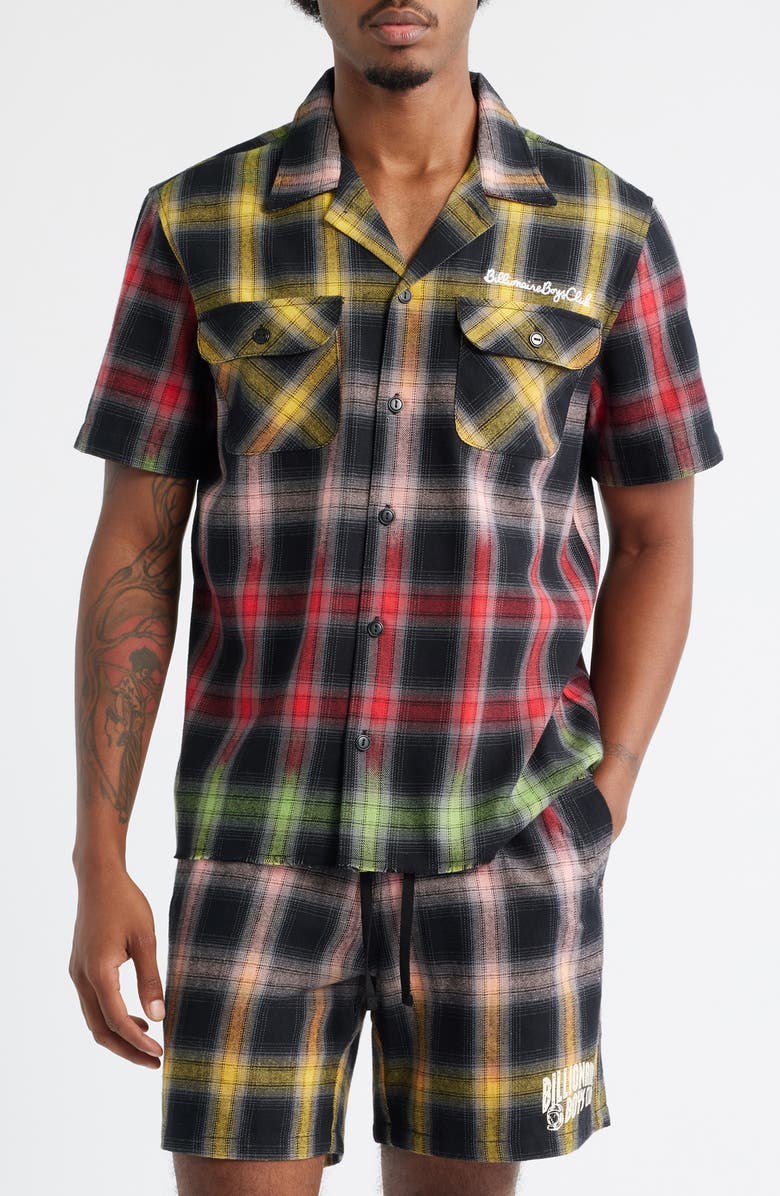 Billionaire Boys Club Rave Plaid Camp Shirt, Main, color, Black