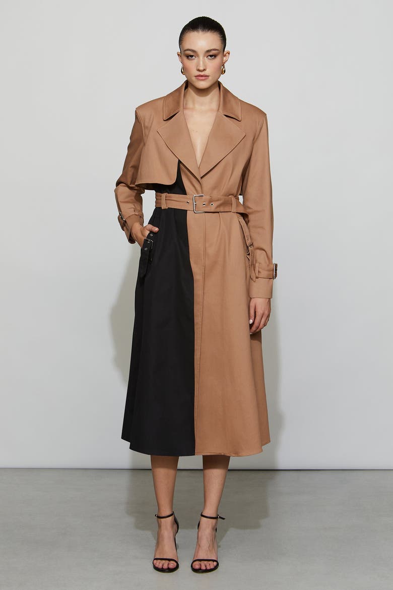 Ryder Trench Coat, Alternate, color, Camel/Black