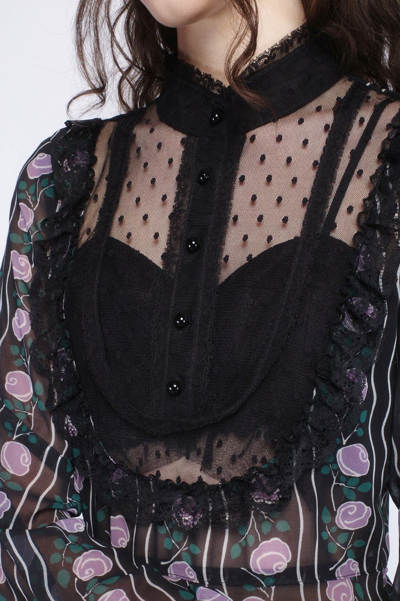 Rosetti Chiffon Victorian Bib Dress, Alternate, color, BLACK/LILAC MULTI