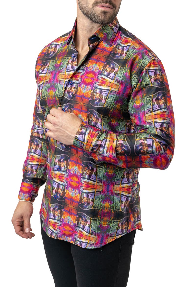 Fibonacci Benjamin 68 Cotton Button-Up Shirt, Alternate, color, ORANGE