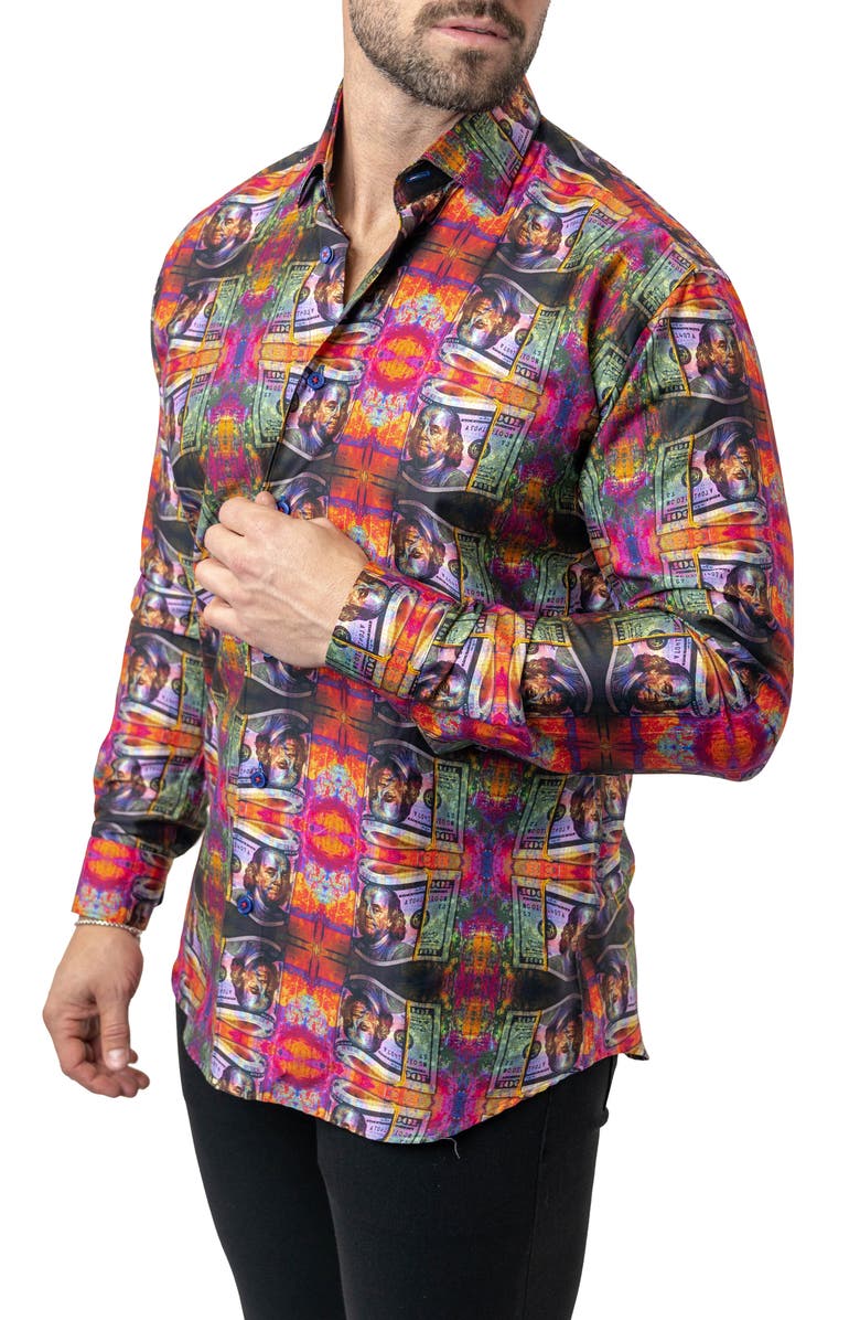Maceoo Fibonacci Benjamin 68 Cotton Button-Up Shirt, Alternate, color, Orange