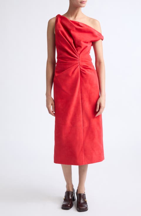 Kaelin One-Shoulder Suede Midi Dress