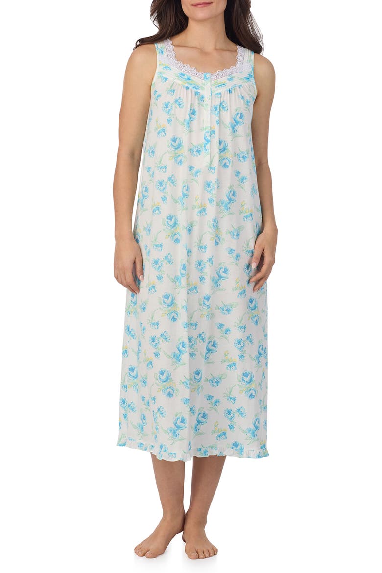 Sleeveless Ballet Nightgown, Main, color, AQUA FLORAL WHITE
