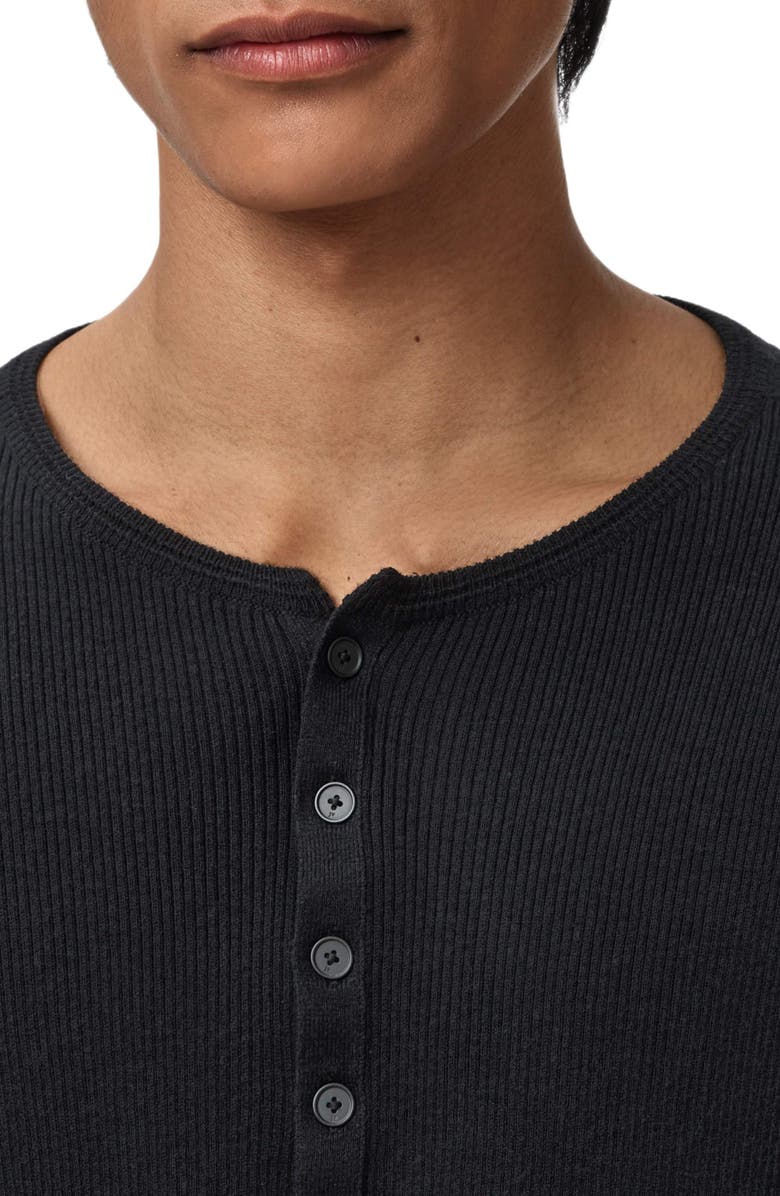 John Varvatos Javis Organic Cotton & Cashmere Rib Henley, Alternate, color, Black