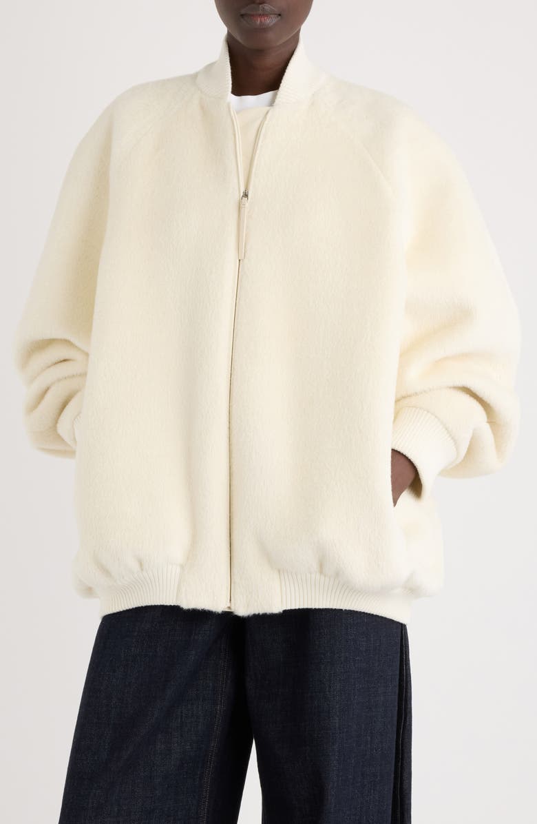 Jacquemus Le Blouson Pilu Alpaca & Virgin Wool Blend Bomber Jacket, Main, color, Off-White