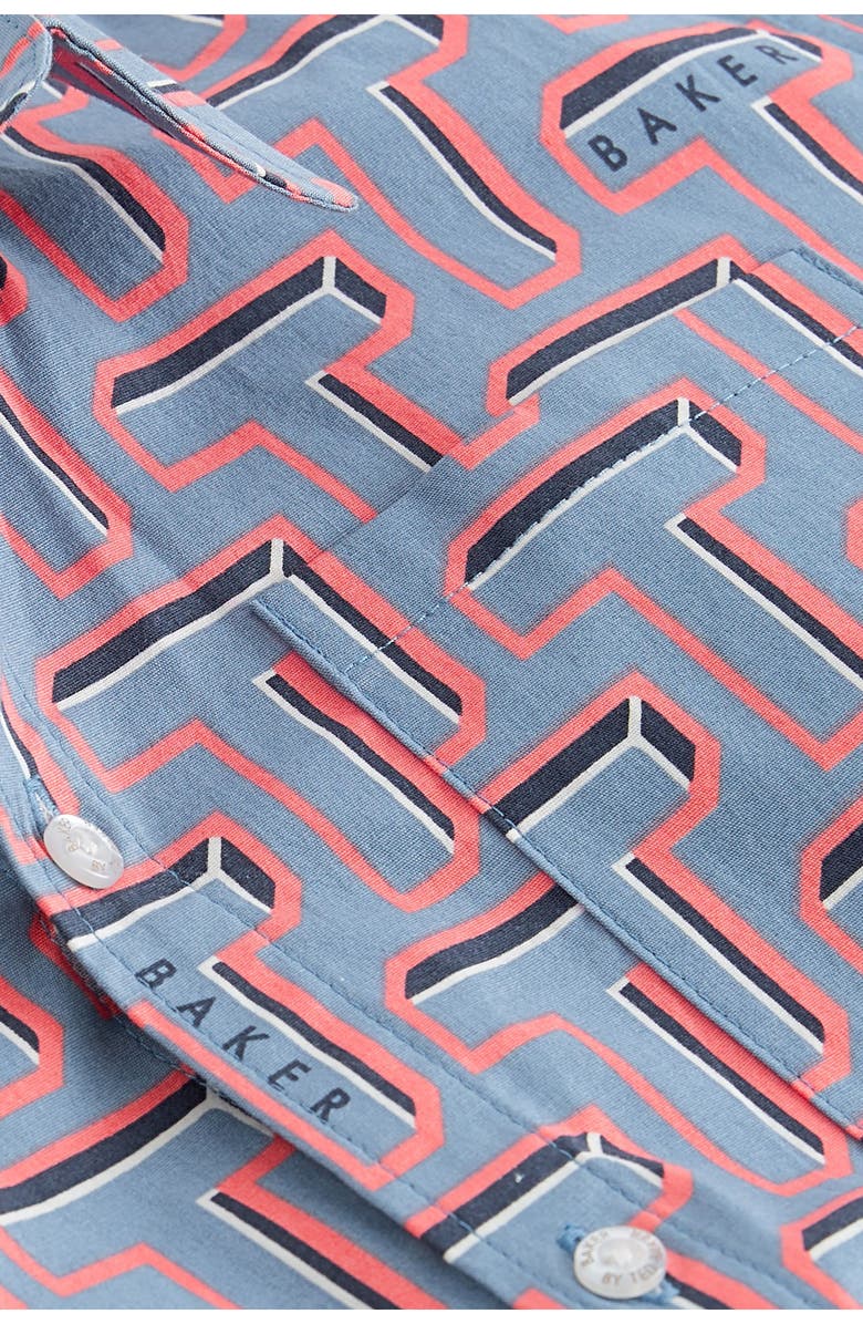 Baker by Ted Baker Kids' Cotton Graphic T-Shirt & Print Short Sleeve Button-Up Shirt Set, Alternate, color, Blue