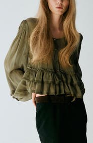 MANGO Ruffled Lace Trim Top