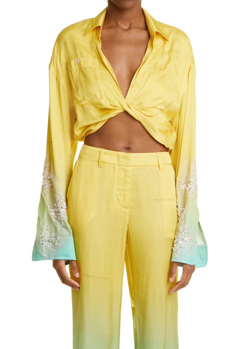Gender Inclusive Dégradé Twist Hem Crop Top (Nordstrom Exclusive), Main, color, LIGHT GREEN
