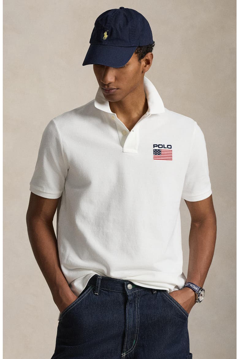 Polo Ralph Lauren Classic Fit Flag Embroidered Piqué Polo (Men